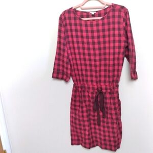 Gap Red and Black Buffalo Plaid Cotton Flannel Drawstring Waist Dress Size Small